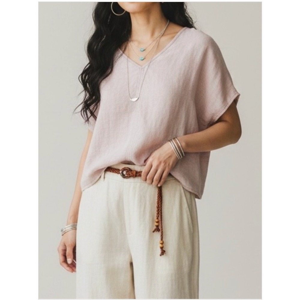 EMLEE Reversible V Neck Top Women's L Pink Minimalist